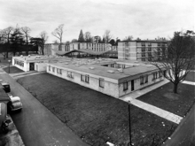 View from the top of the Workshop Block over the campus and the Refectory halls.